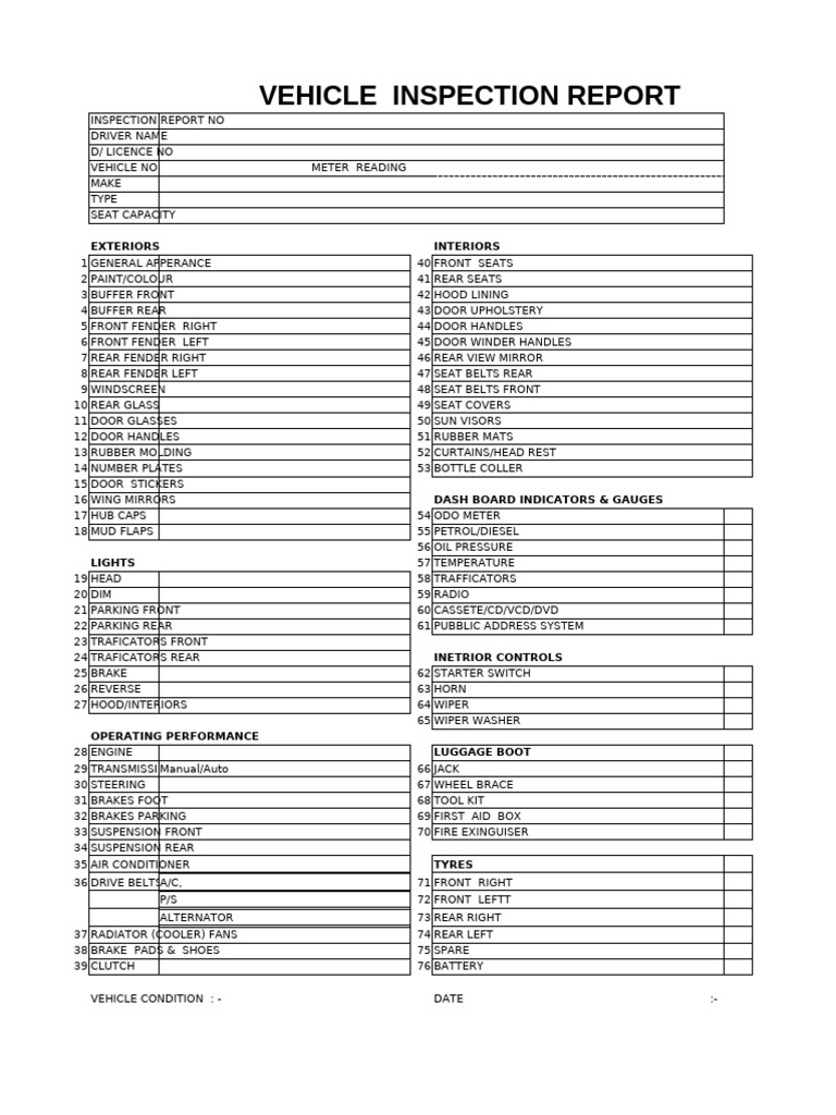 Vehicle Inspection Report Template | PDF | Brake | Vehicles
