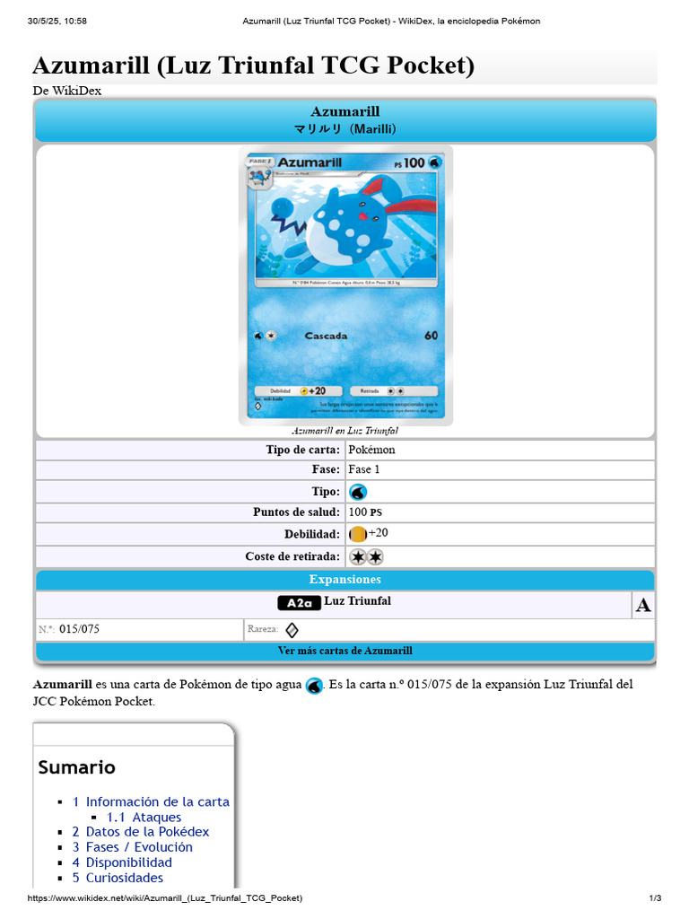 Azumarill (Luz Triunfal TCG Pocket) - WikiDex, la enciclopedia Pokémon ...