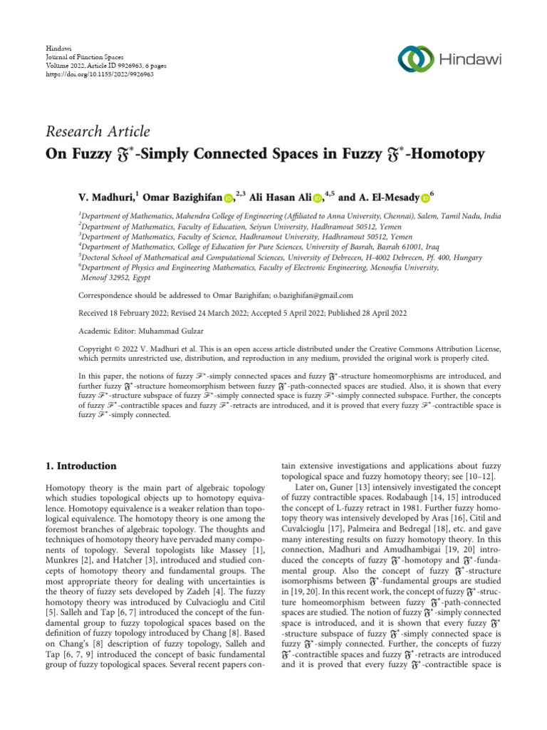 Fuzzy F∗-Simply Connected Spaces Explained | PDF | Topology ...