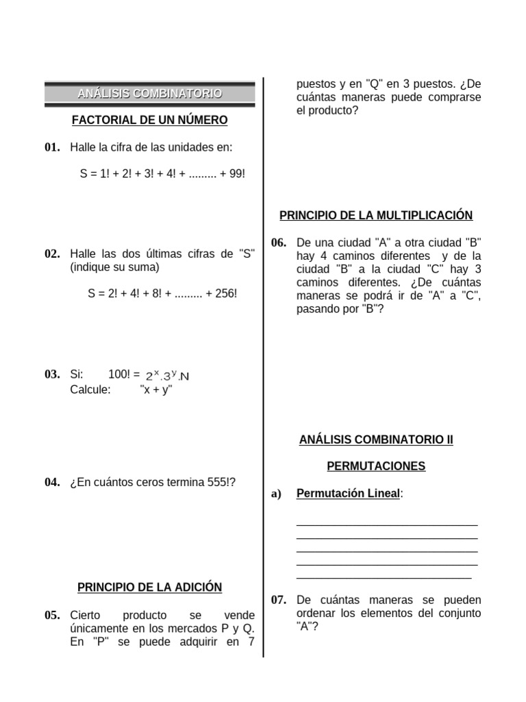 Ejercicios de Análisis Combinatorio y Probabilidades | PDF ...