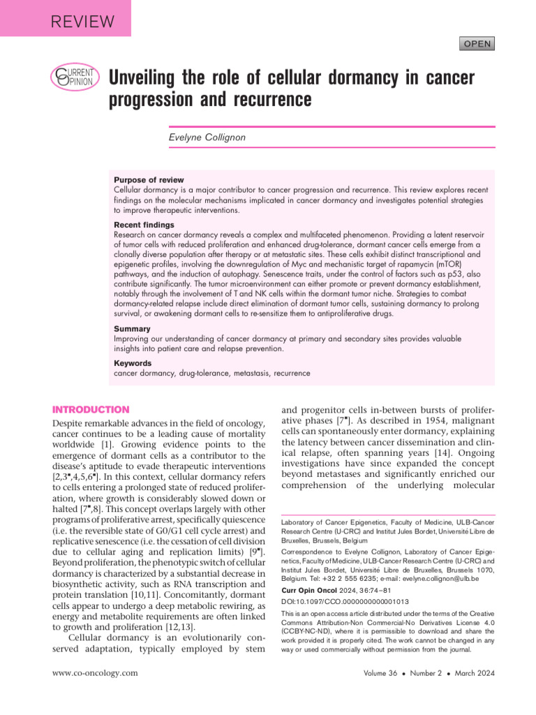 Unveiling The Role of Cellular Dormancy in Cancer.4 | PDF | Cancer ...