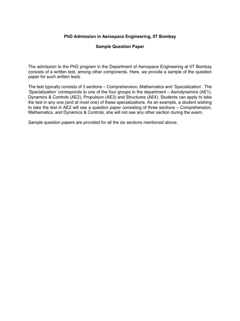 PhD Admission Sample Paper: Aerospace | PDF | Feedback | Pressure