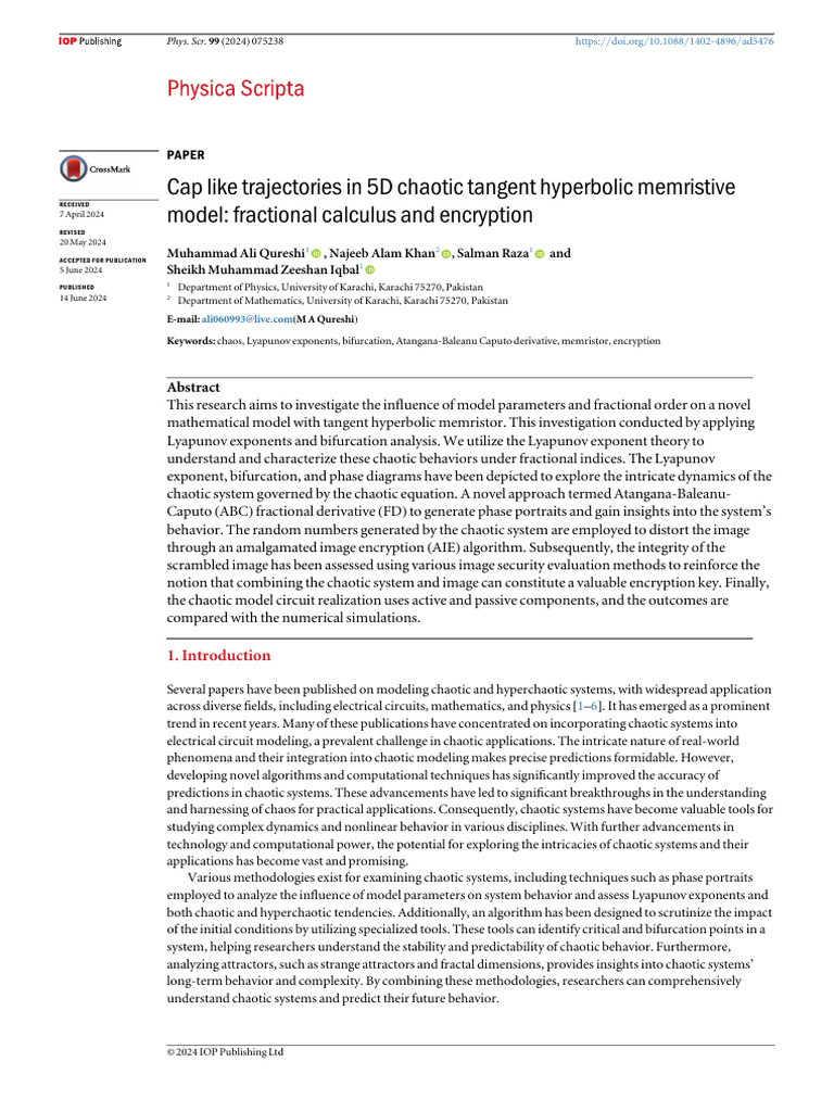 Cap Like Trajectories in 5D Chaotic Tangent Hyperbolic Memristive Model ...