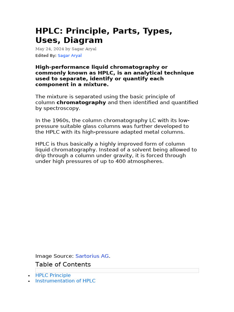 HPLC: Principles, Types, and Applications | PDF | High Performance ...
