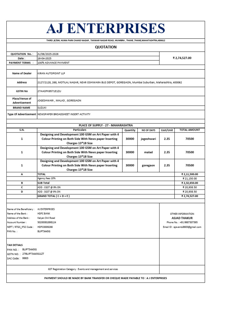 Quotation No - 06 - Kiran Suzuki Broadsheet Insert Newspaper | PDF ...