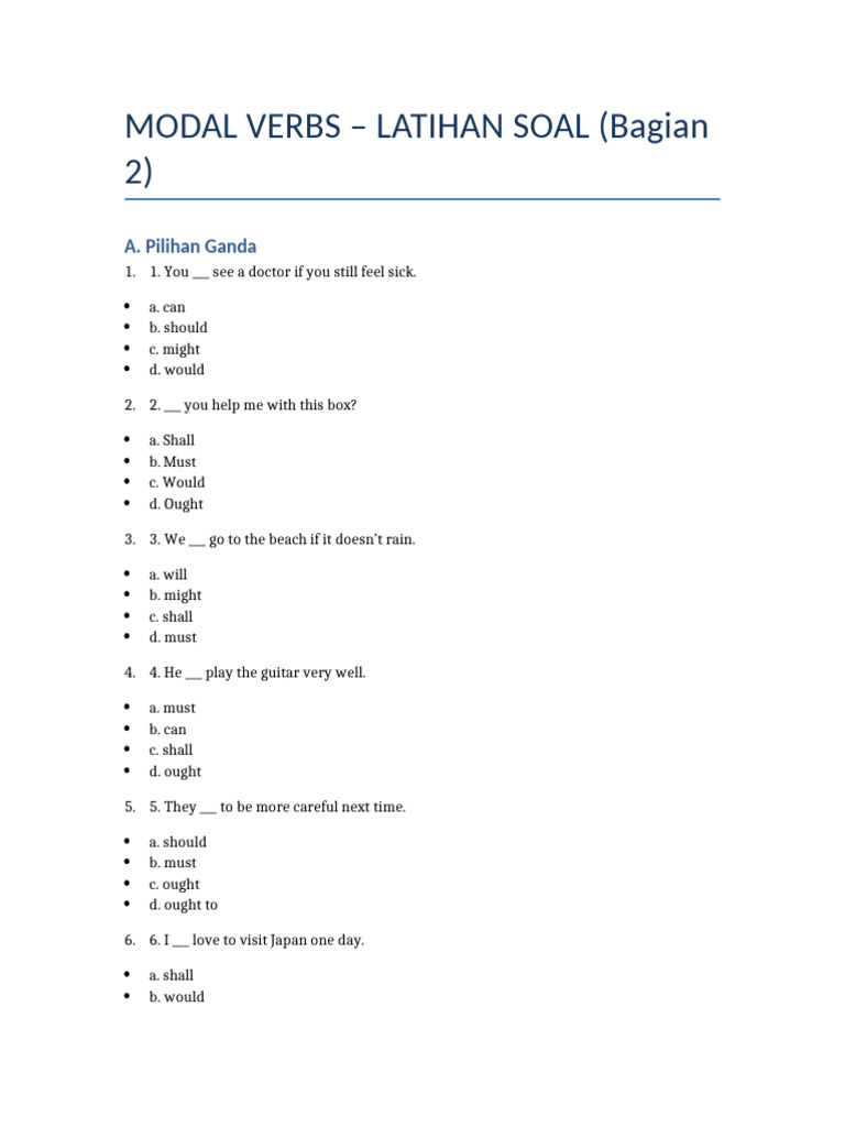 Modal Verbs Practice Exercises | PDF