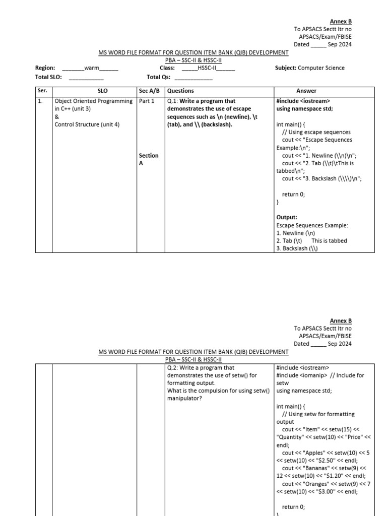C++ Question Item Bank for Exams | PDF | Namespace | Computer Programming