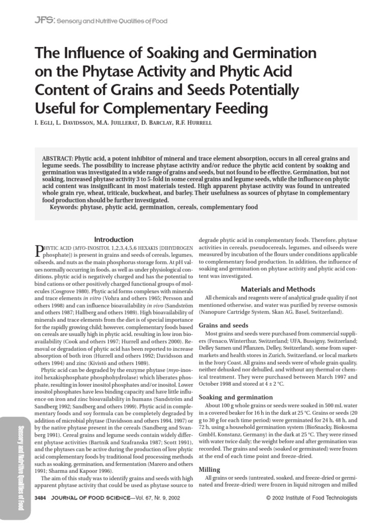 2006 - Egli - The Influence of Soaking and Germination On The Phytase ...
