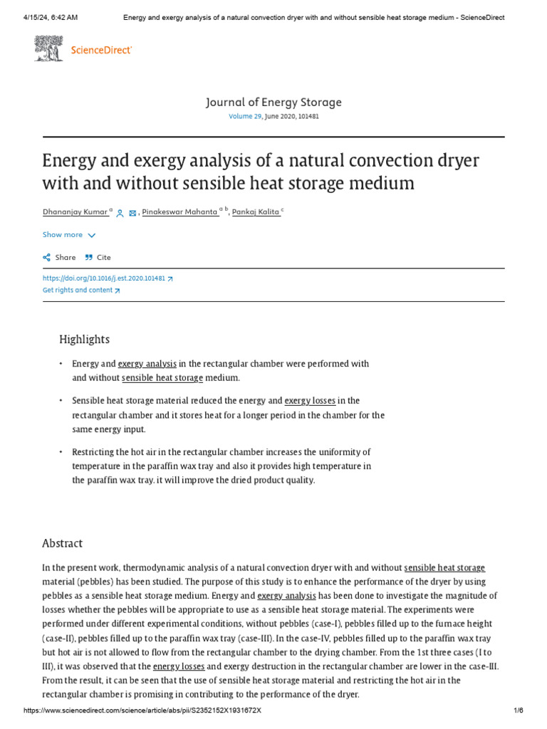 Energy and Exergy Analysis of A Natural Convection Dryer With and ...