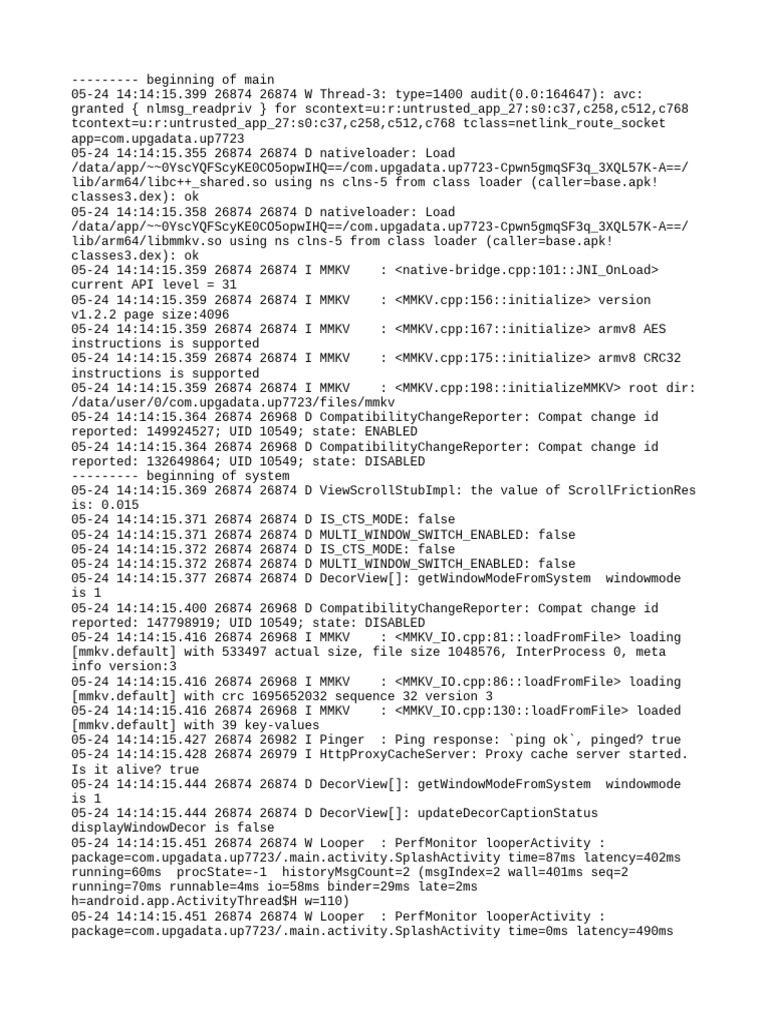 App Log Analysis for com.upgadata.up7723 | PDF | Android (Operating ...