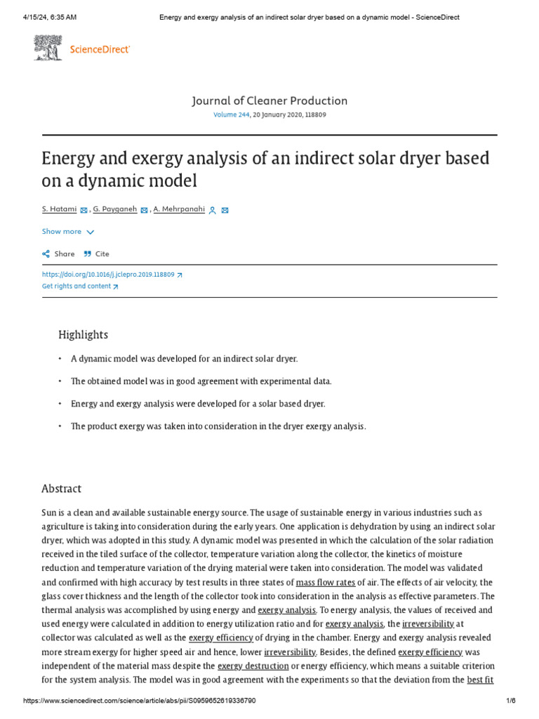 Energy and Exergy Analysis of An Indirect Solar Dryer Based On A ...