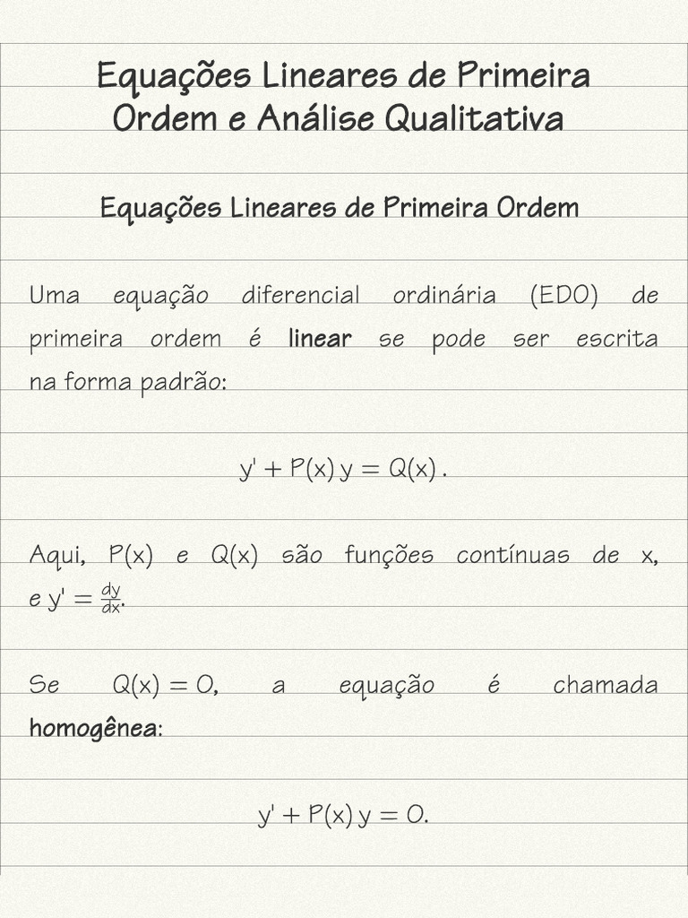 Equações Lineares de Primeira Ordem e Análise Qualitativa | PDF