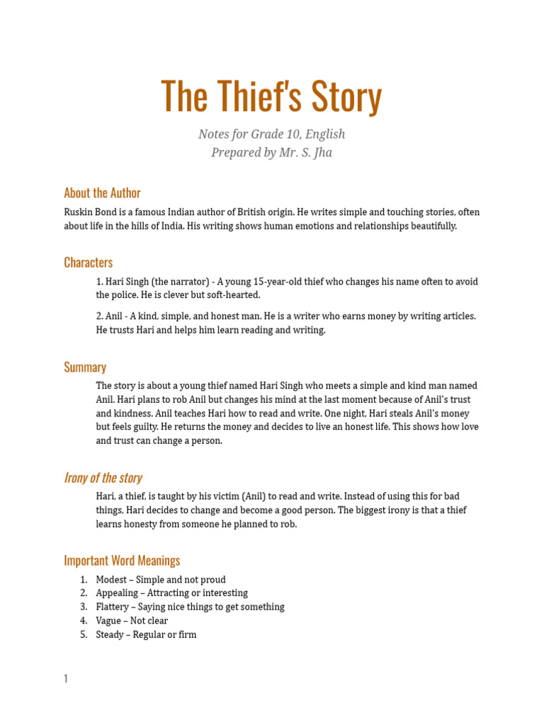 The Thief's Story | PDF