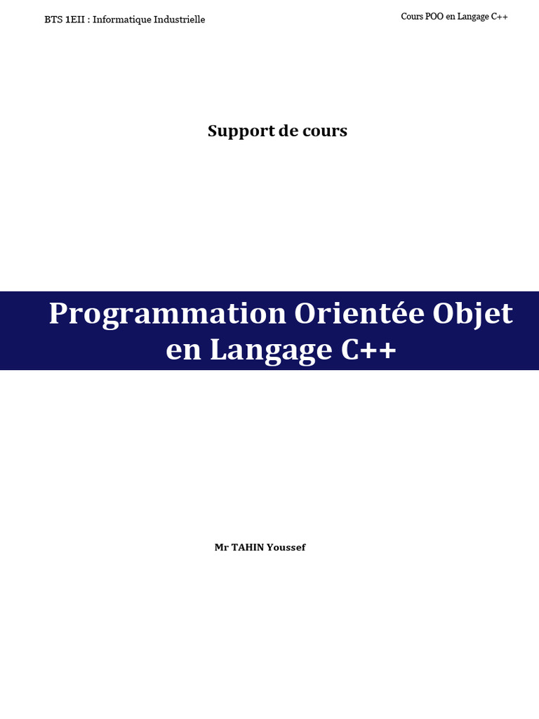 Cours POO en C++ pour BTS 1EII | PDF | Classe (informatique) | C