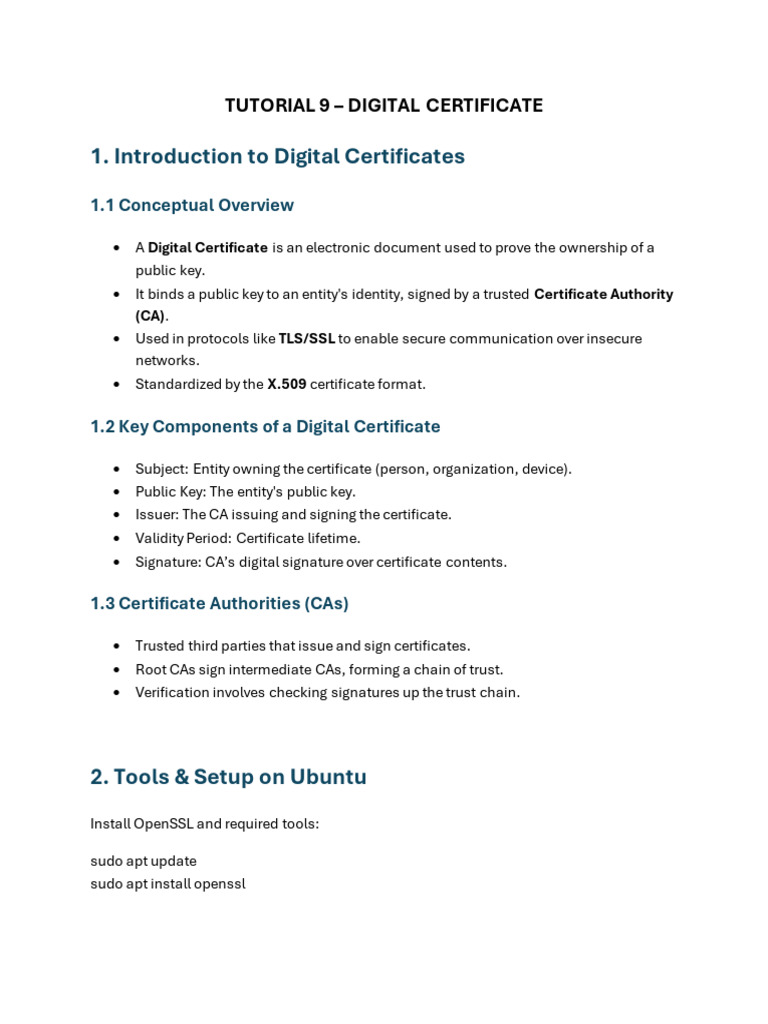 Digital Certificate Tutorial on Ubuntu | PDF | Public Key Certificate ...