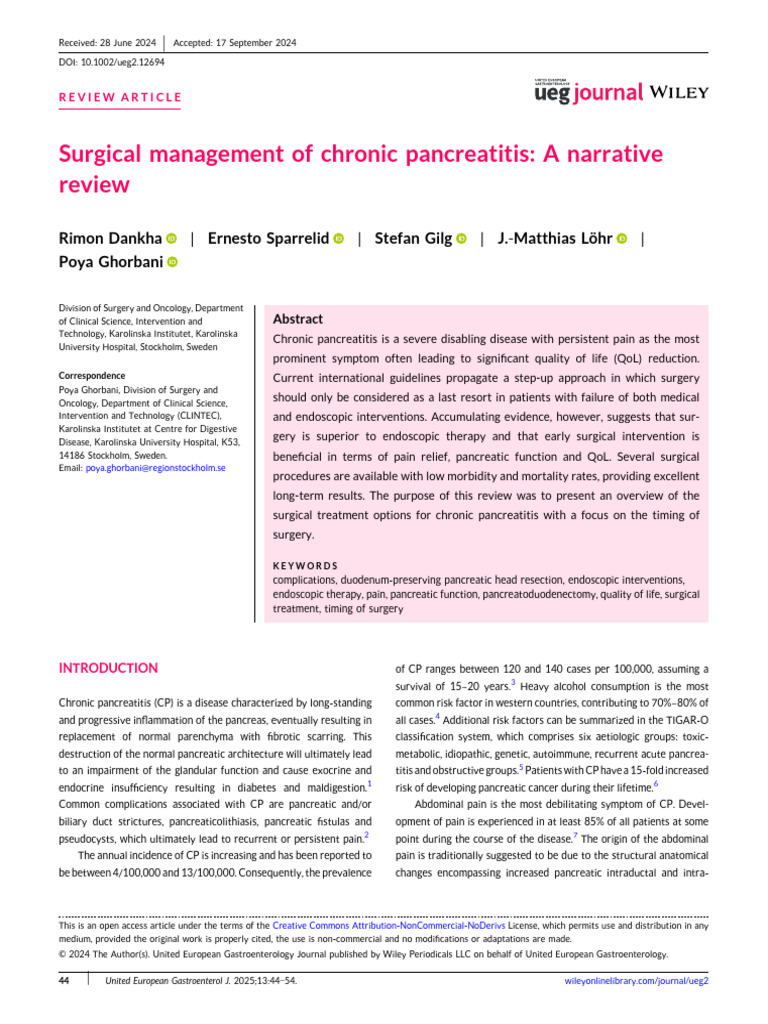 Surgical Management of Chronic Pancreatitis A Narr | PDF | Pancreas ...