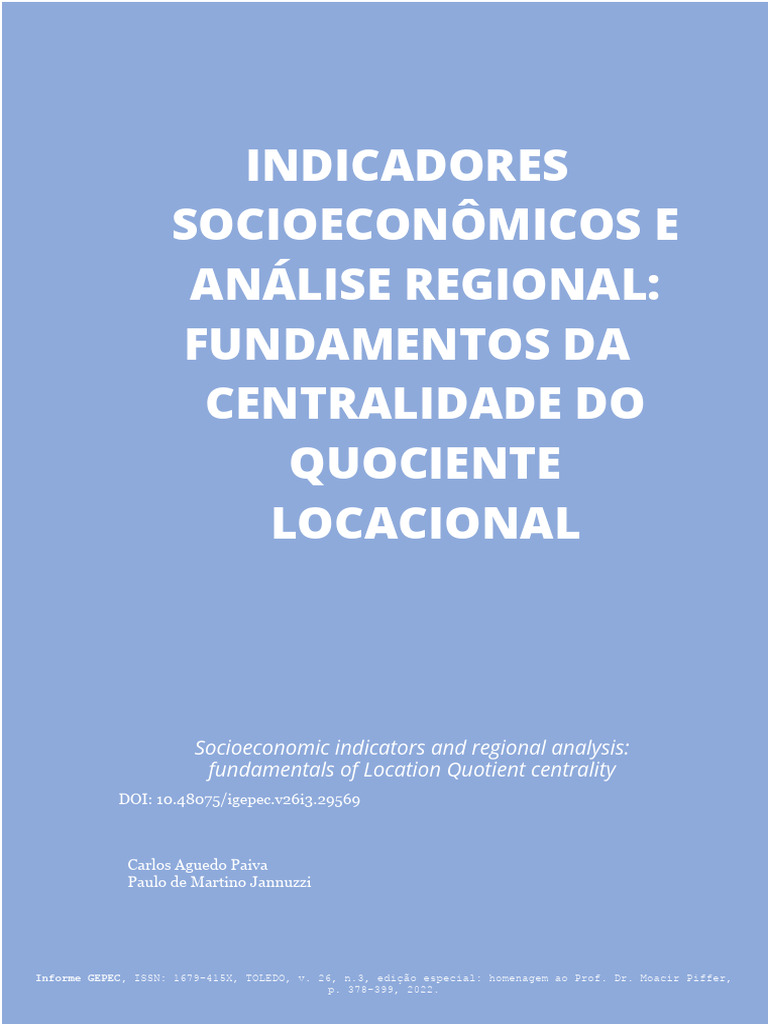 Indicadores Socioeconômicos e Quociente Locacional | PDF | Índice de ...