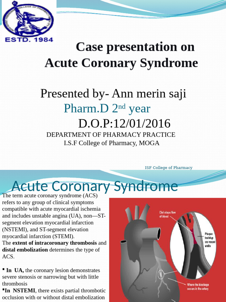 Case Presentation On ACS | PDF | Myocardial Infarction | Thrombosis