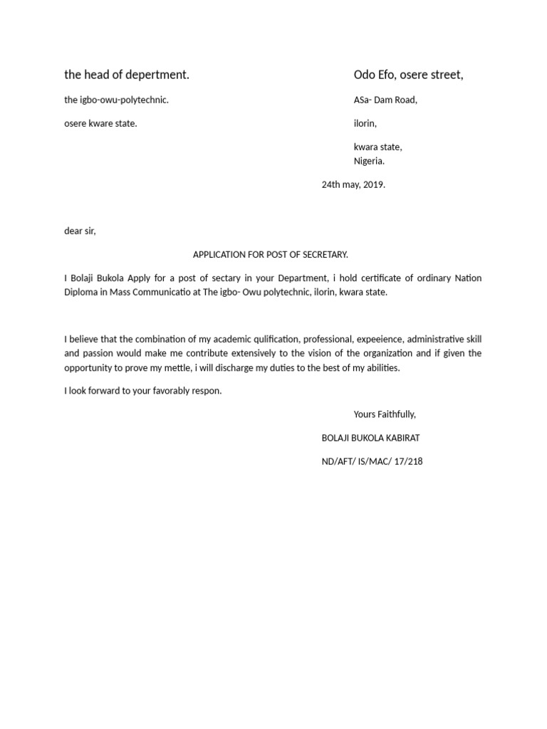 Application for Secretary Position | PDF