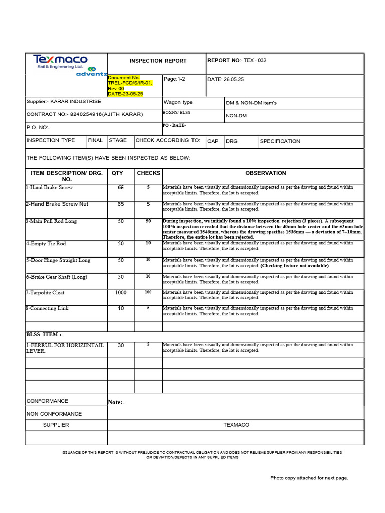 Karar Inspection Report (2) 26.05.25 | PDF | Mechanical Engineering
