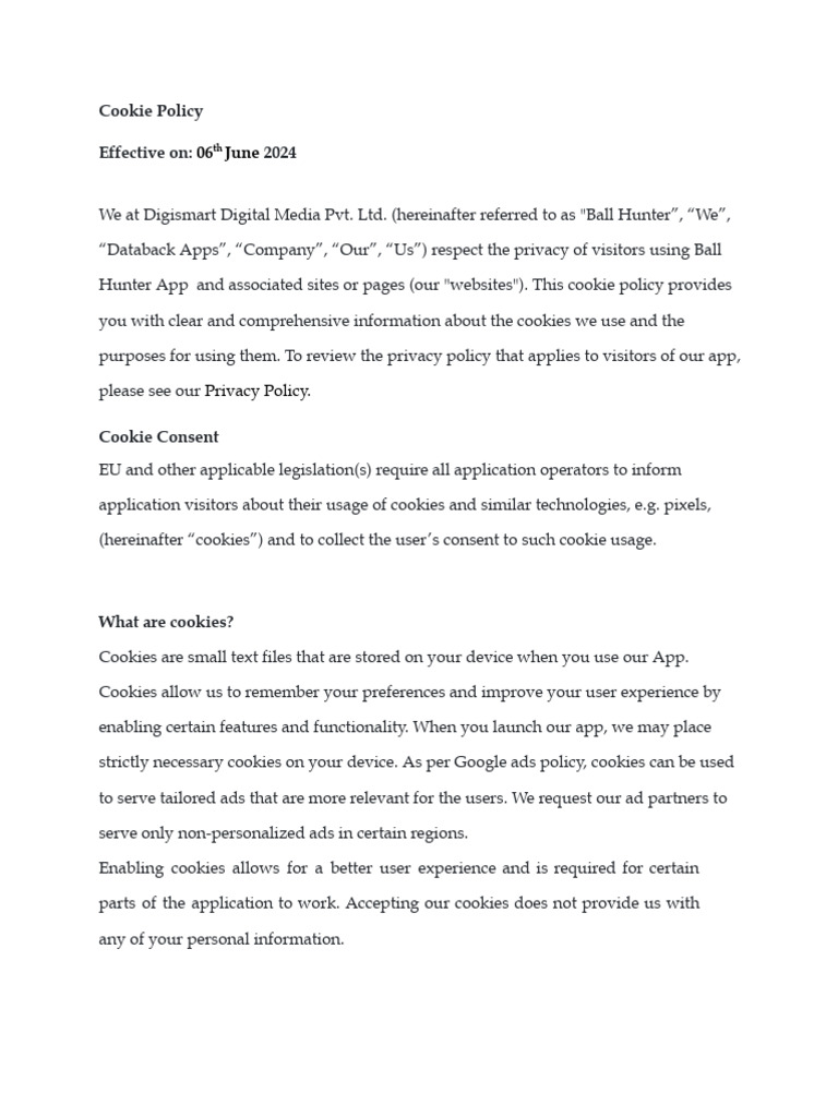 Ball Hunter App Cookie Policy Overview | PDF | Http Cookie | Mobile App