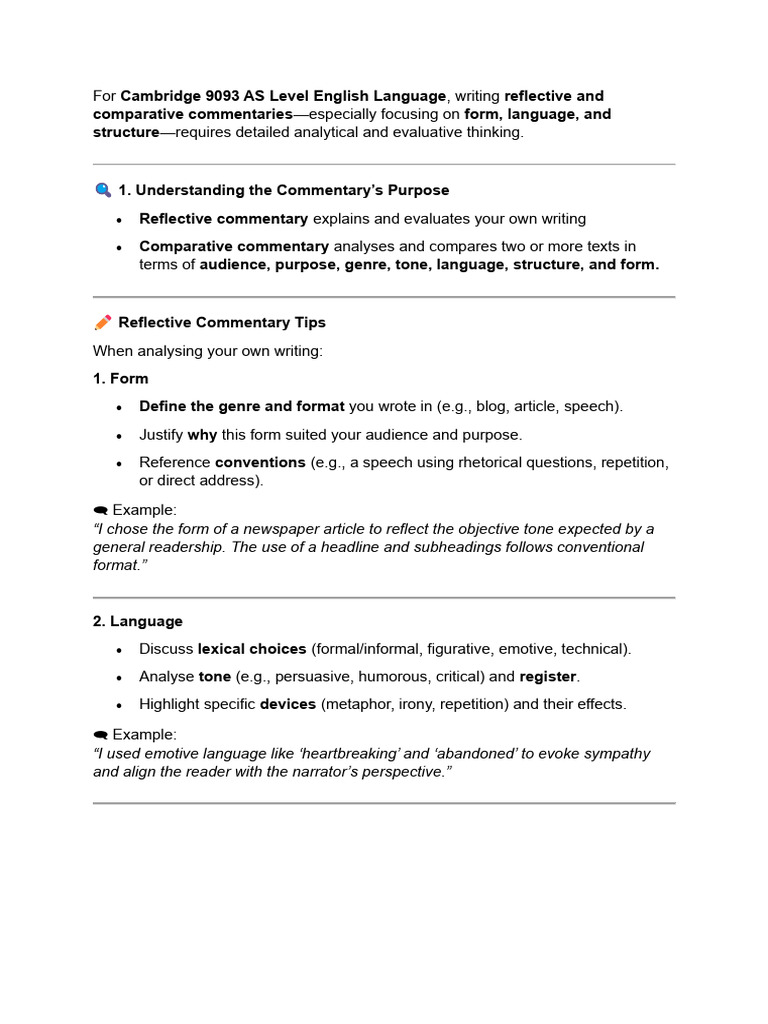 AS Level English Commentary Guide | PDF | Rhetoric | Narrative