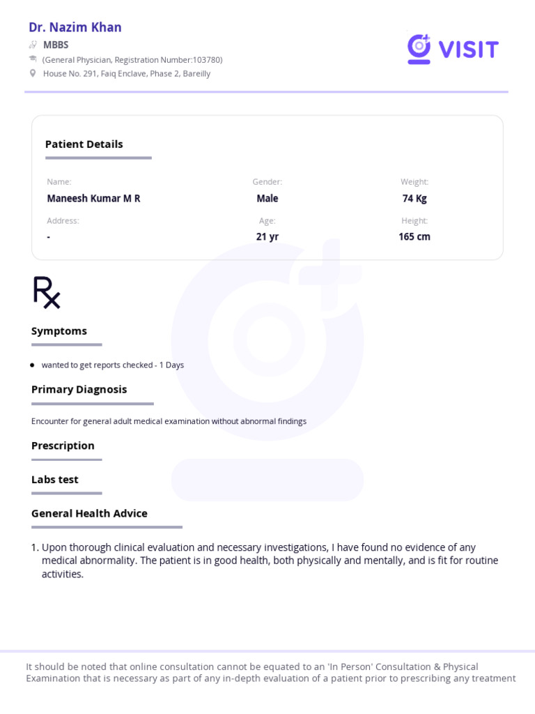 General Adult Medical Exam Results | PDF