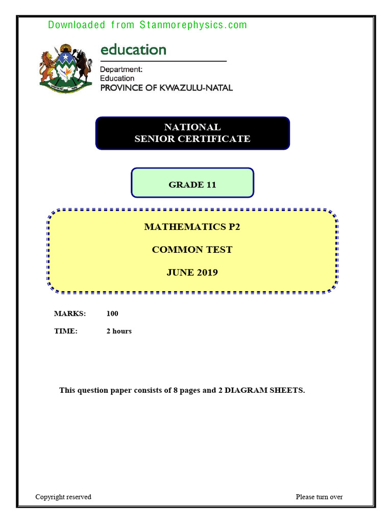 Grade 11 Mathematics P2 June 2019 Test | PDF | Circle | Trigonometric ...