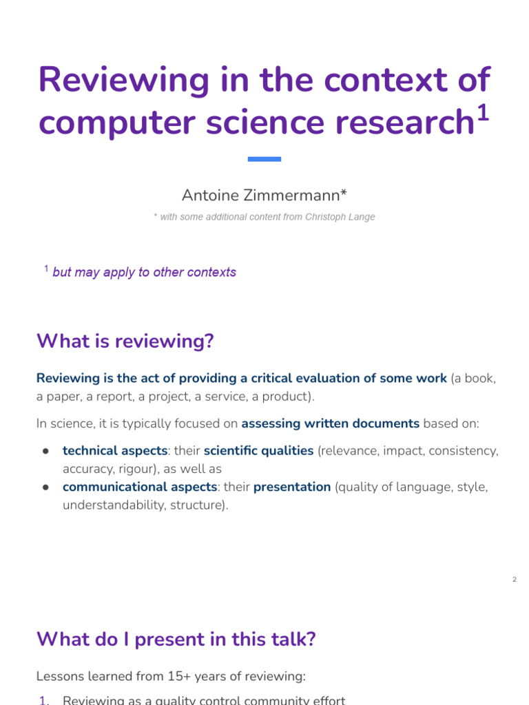 Effective Reviewing in Computer Science | PDF