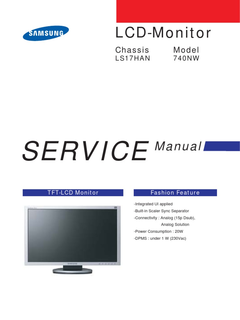 Samsung TFT-LCD Monitor 740NW Chassis LS17HAN Service Manual |  Electrostatic Discharge | Electrical Connector