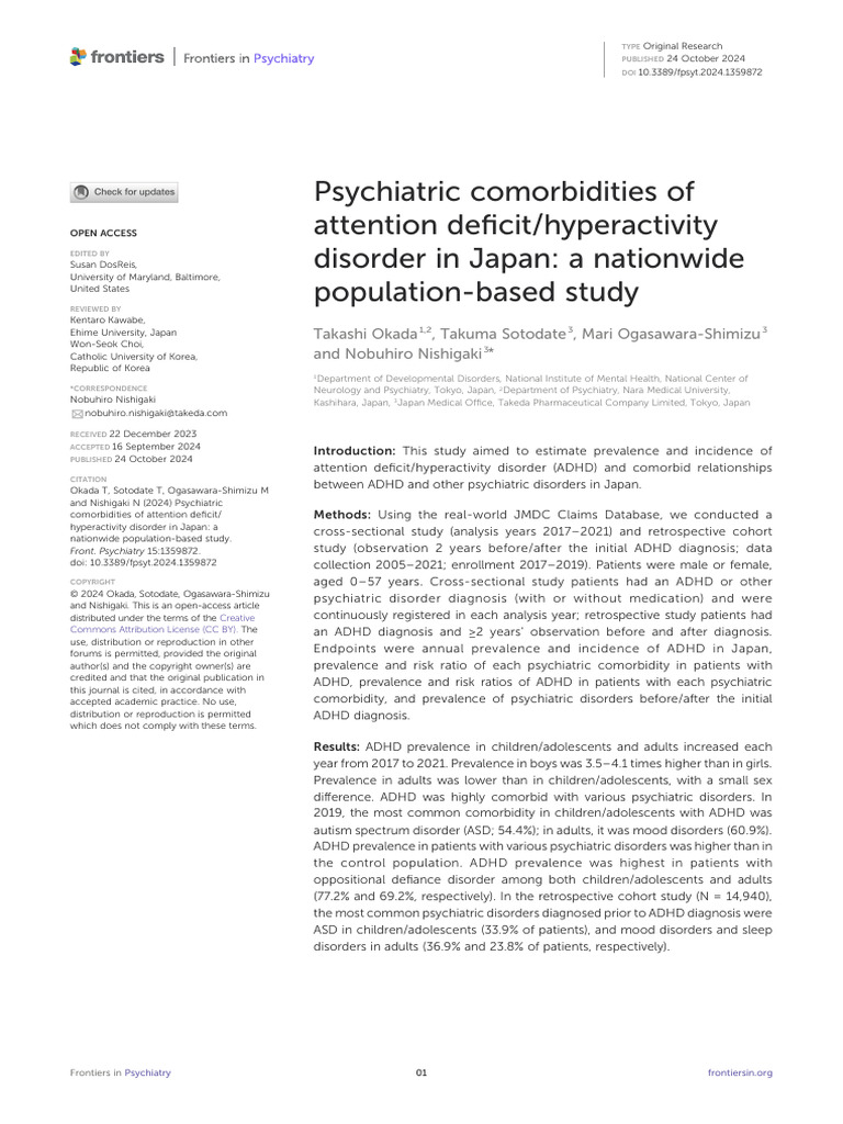 Psychiatric Comorbidities in ADHD - Japan - Nationwide 2024 | PDF ...