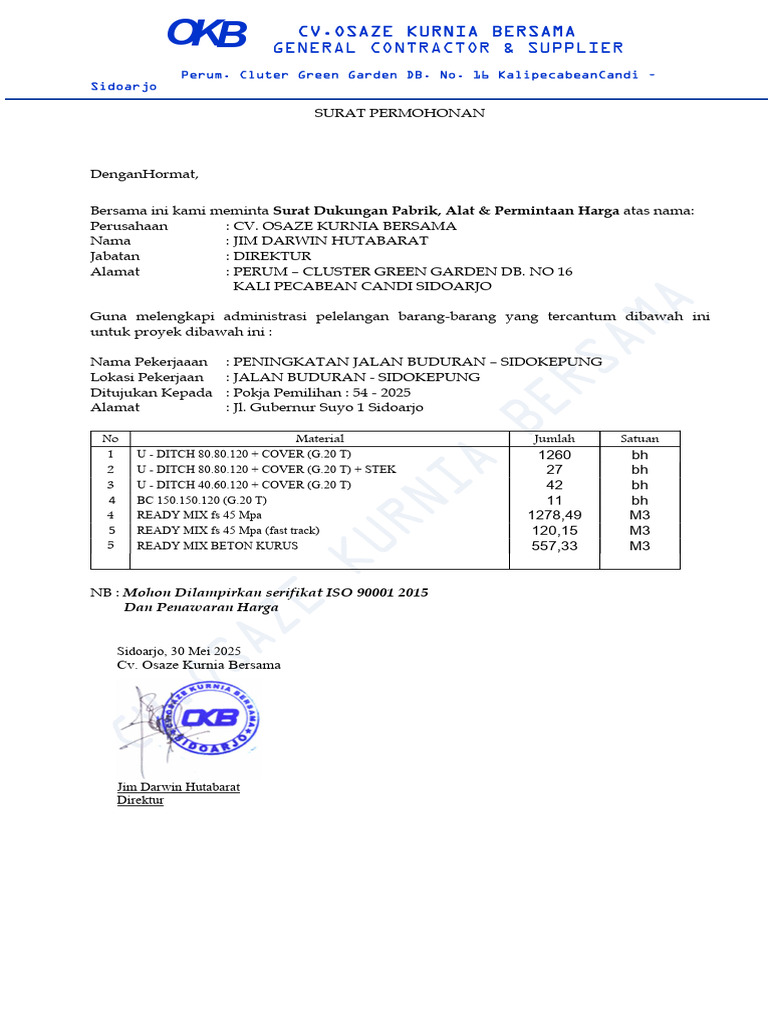 Surat Permohonan Material | PDF
