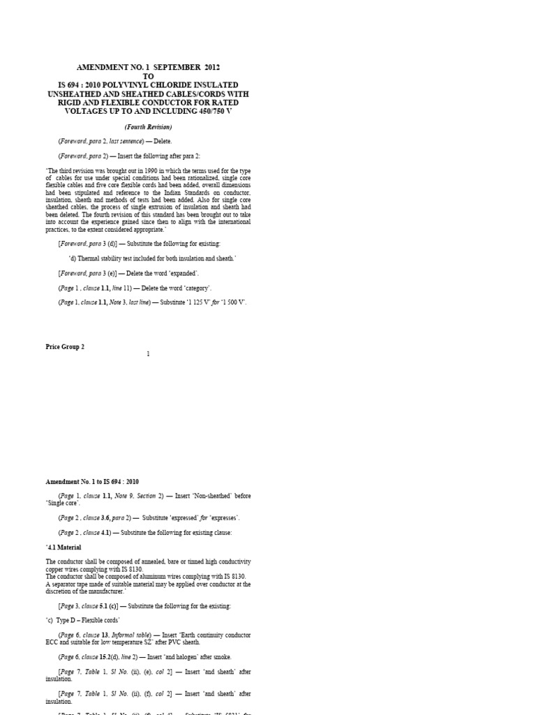 IS694Amd.1 2012 | PDF | Electrical Conductor | Insulator (Electricity)
