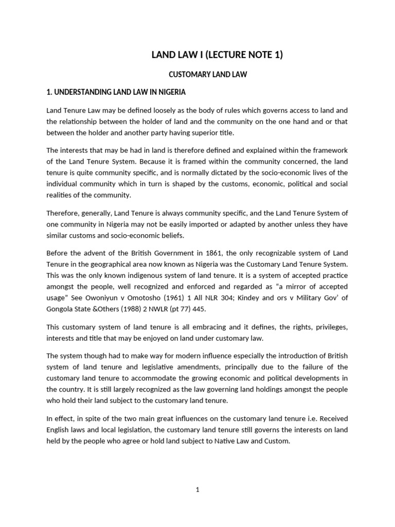 Customary Land Law in Nigeria | PDF | Leasehold Estate | Private Law