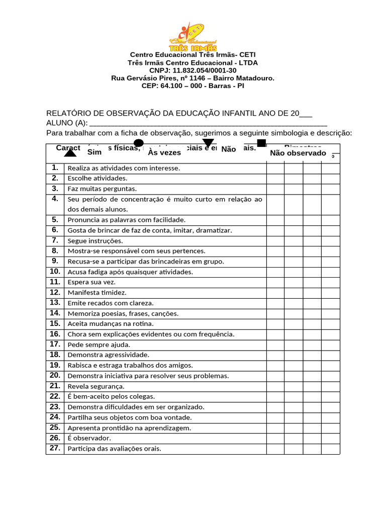 Relatório de Observação Infantil CETI | PDF