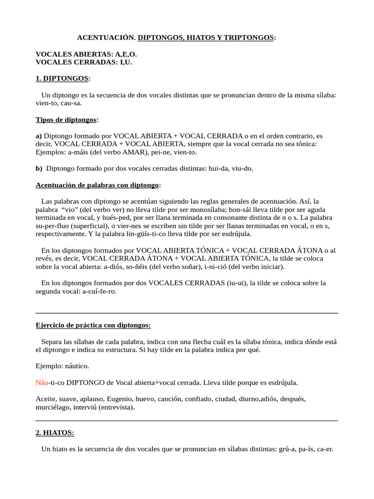 Diptongos y Hiatos en Acentuación | PDF | Lingüística | Voz humana