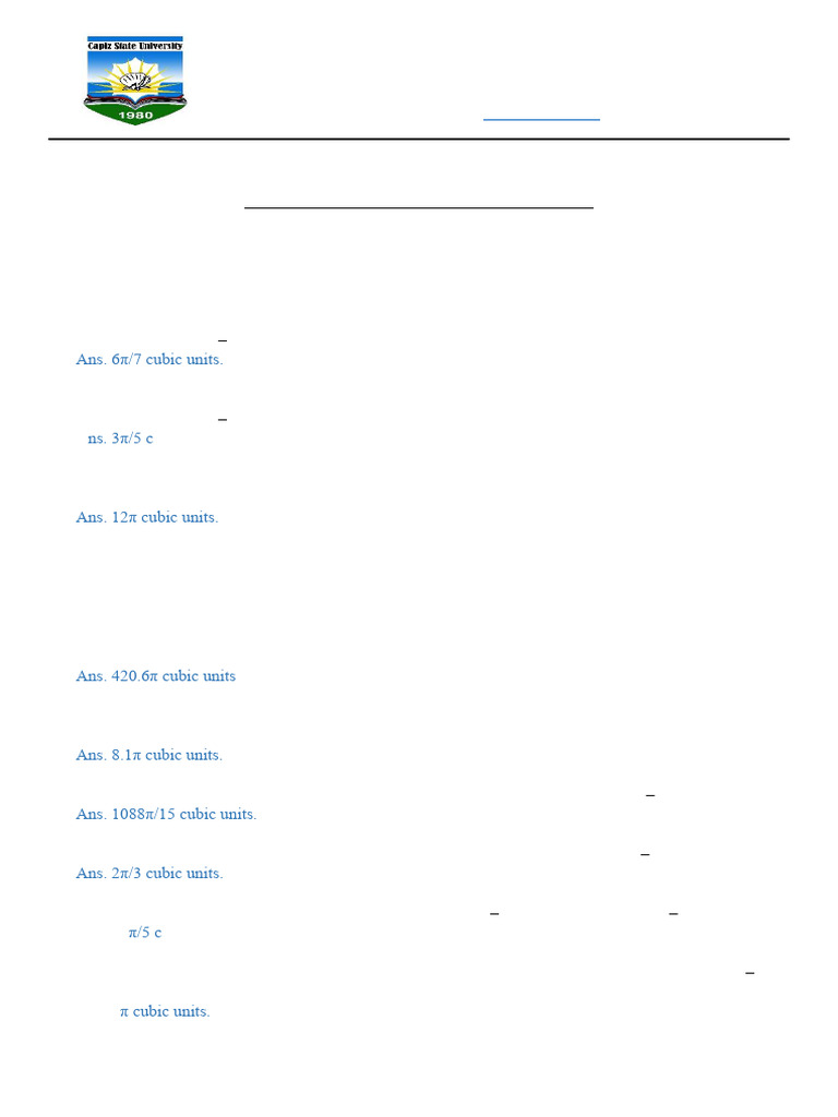 Volume of Solids of Revolution Problems | PDF | Volume | Geometry