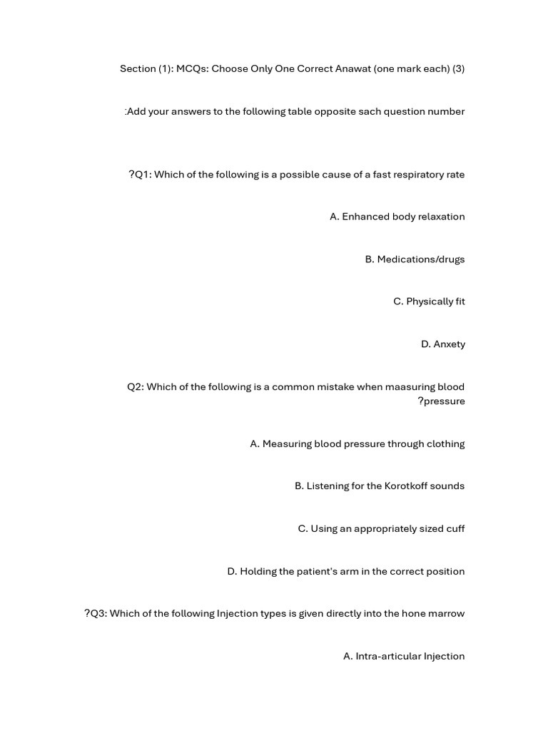 EPE Medical Quiz Questions | PDF | Injection (Medicine ...