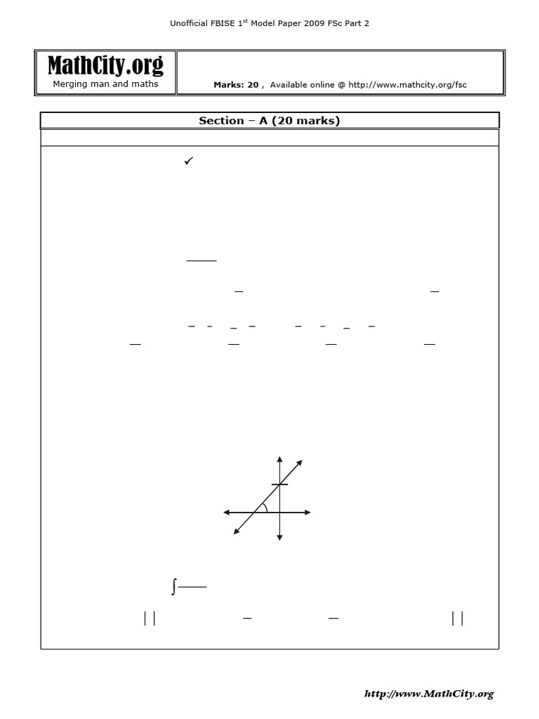 FBISE 2009 FSc Part 2 Model Paper | PDF | Classical Geometry ...