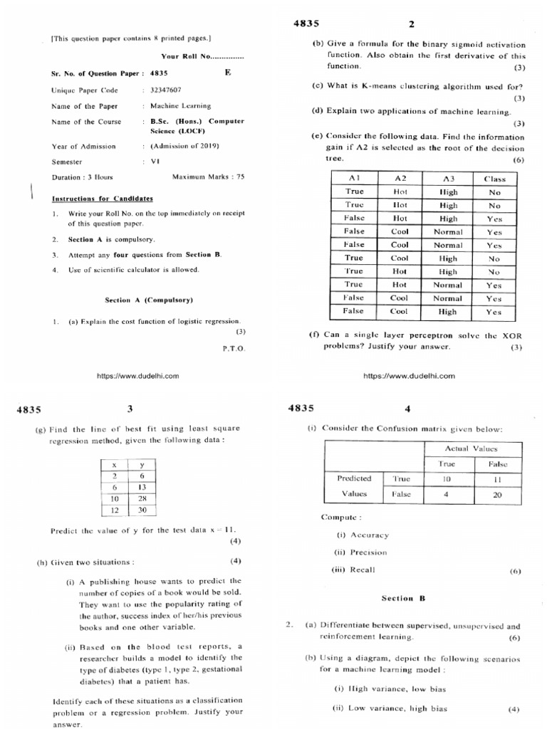 BSC 6 Sem Machine Learning 4835 2023 | PDF