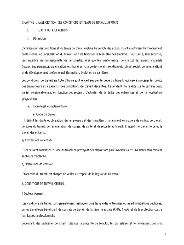 Amélioration des conditions de travail en Côte d'Ivoire | PDF | Gestion ...