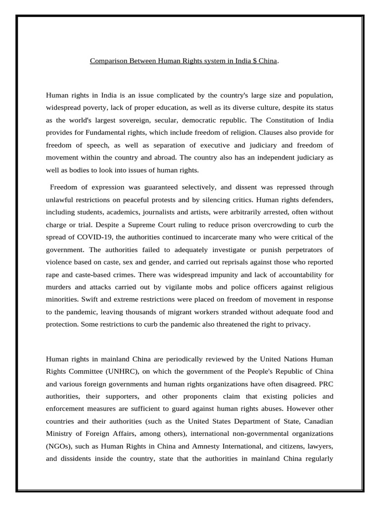 Human Rights in India vs. China: A Comparison | PDF | Rights | Government