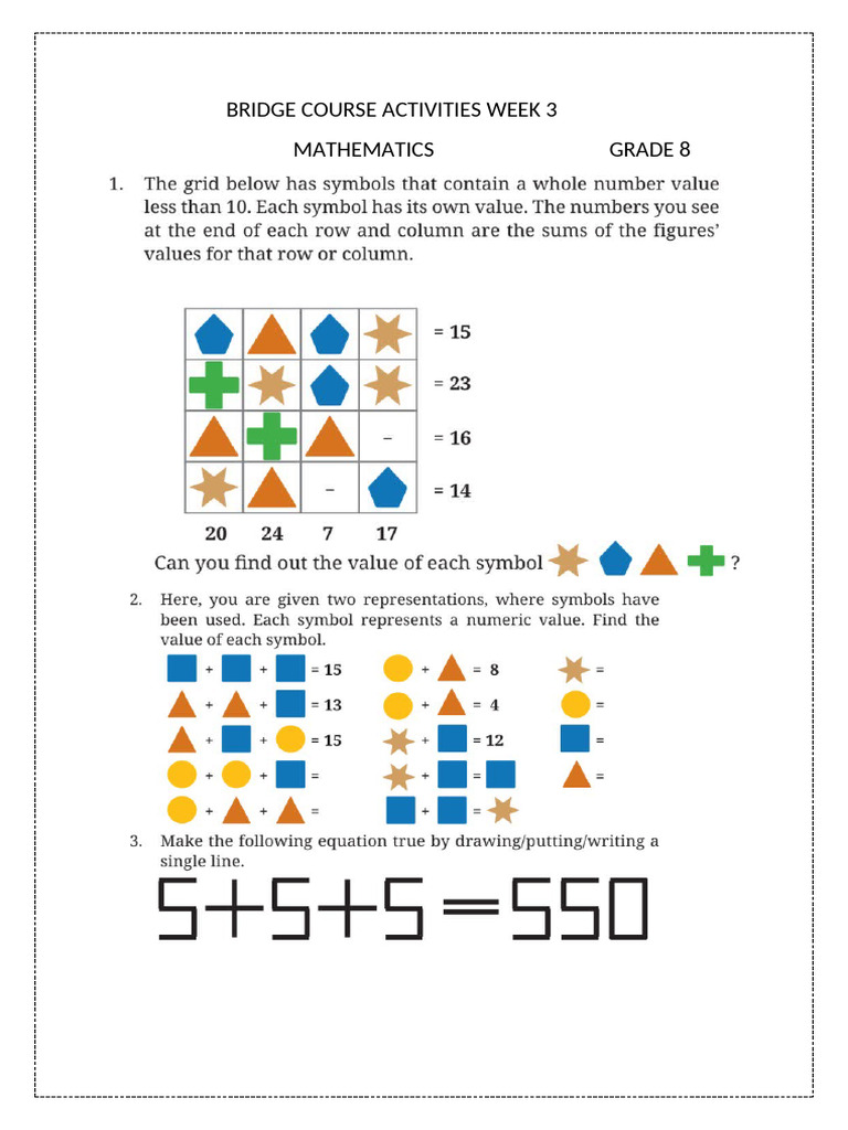 Bridge Course Activities Week 3 | PDF