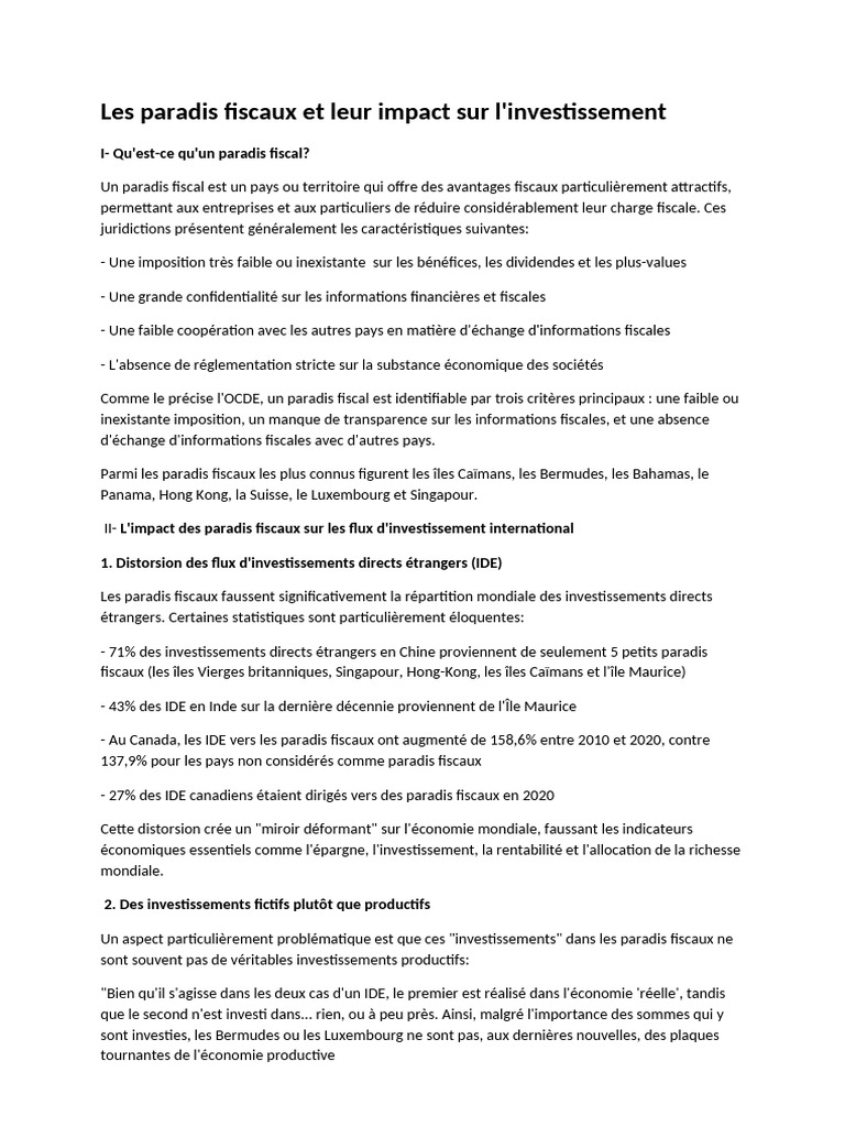 Impact des paradis fiscaux sur l'investissement | PDF | Paradis fiscal ...