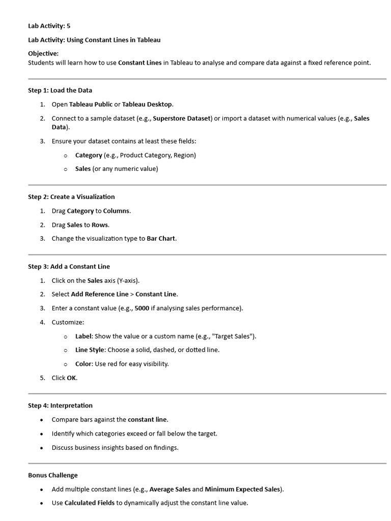 Using Constant Lines in Tableau Analysis | PDF