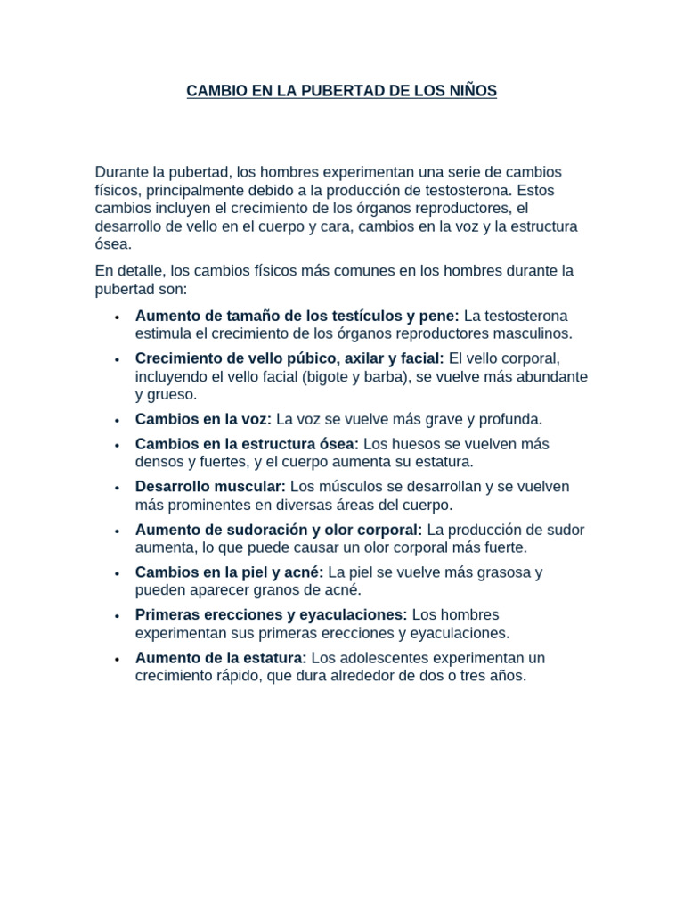 Cambios de Pubertad en Niños y Niñas | PDF | Pubertad | Adolescencia