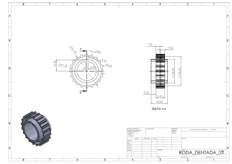 Desenho Técnico de Roda Dentada 03 | PDF