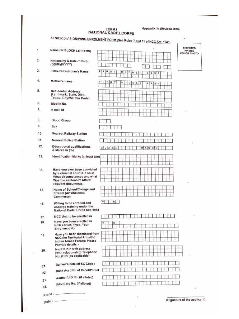 NCC Senior Division Enrolment Form | PDF | Military Organization ...