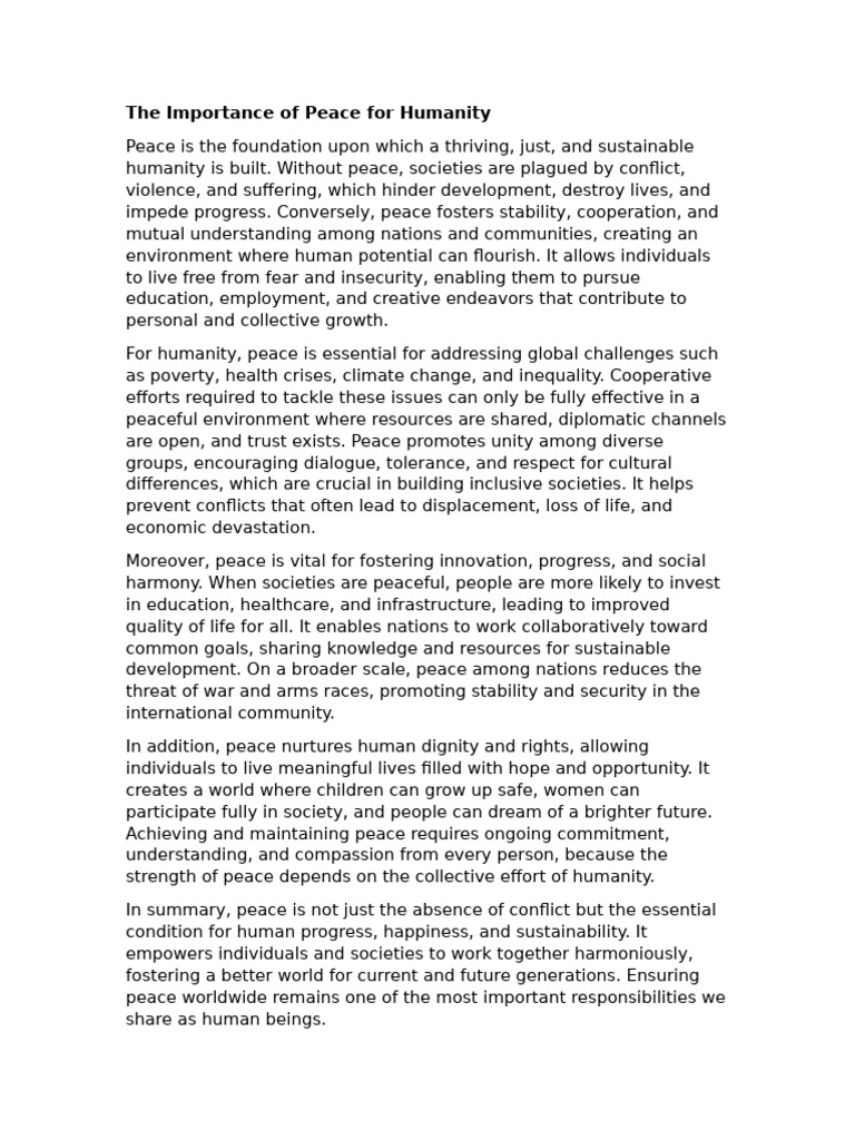 The Essential Role of Peace in Humanity | PDF | Peace | Sustainability