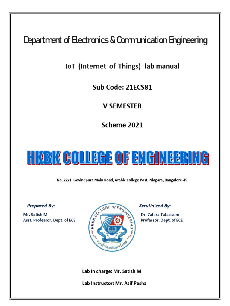 IoT Lab Manual for Electronics Engineering | PDF | Engineering | Arduino